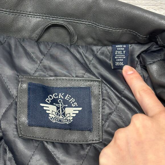 Dockers Gray Mens 2XLT Faux Leather Diamond Quilt Lined Zip Up Bomber Jacket EUC - Picture 4 of 9